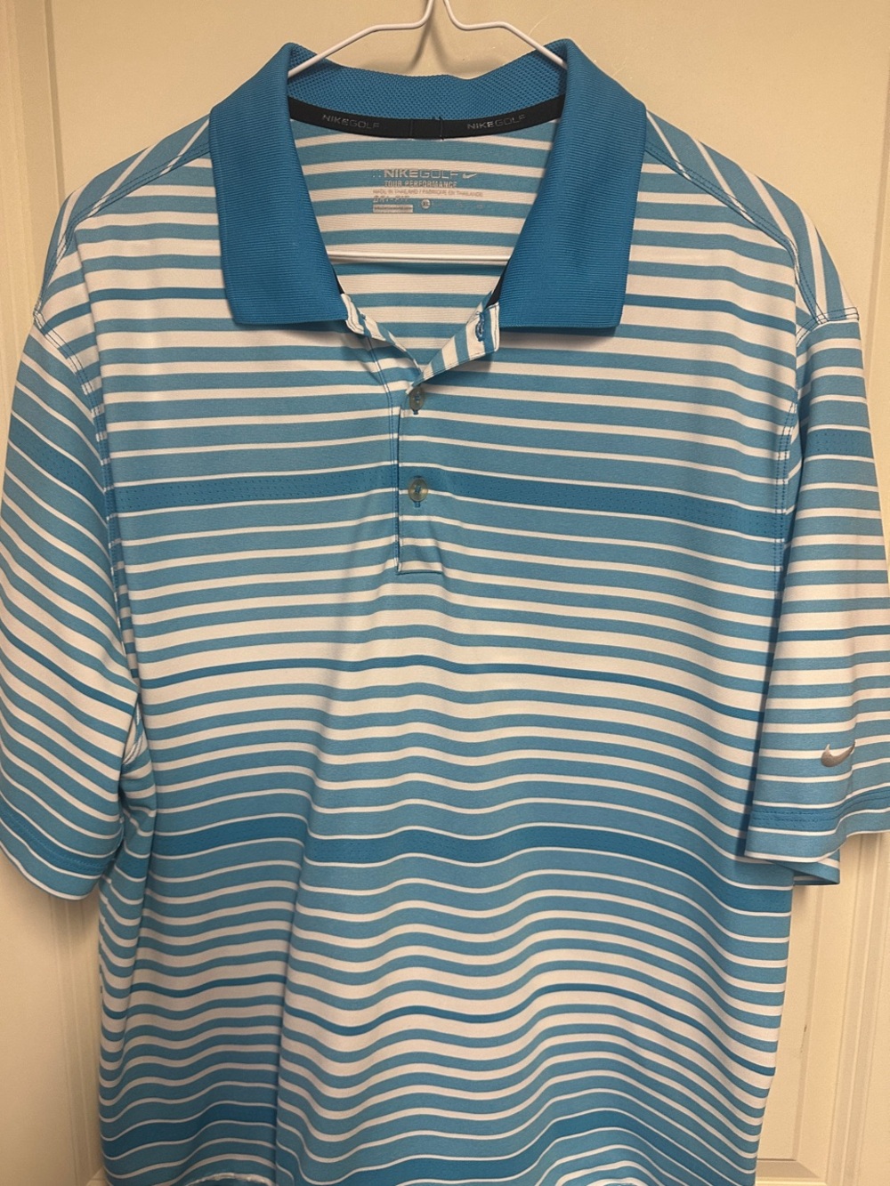 Nike Golf Blue and White Striped Polo Shirt Size XL